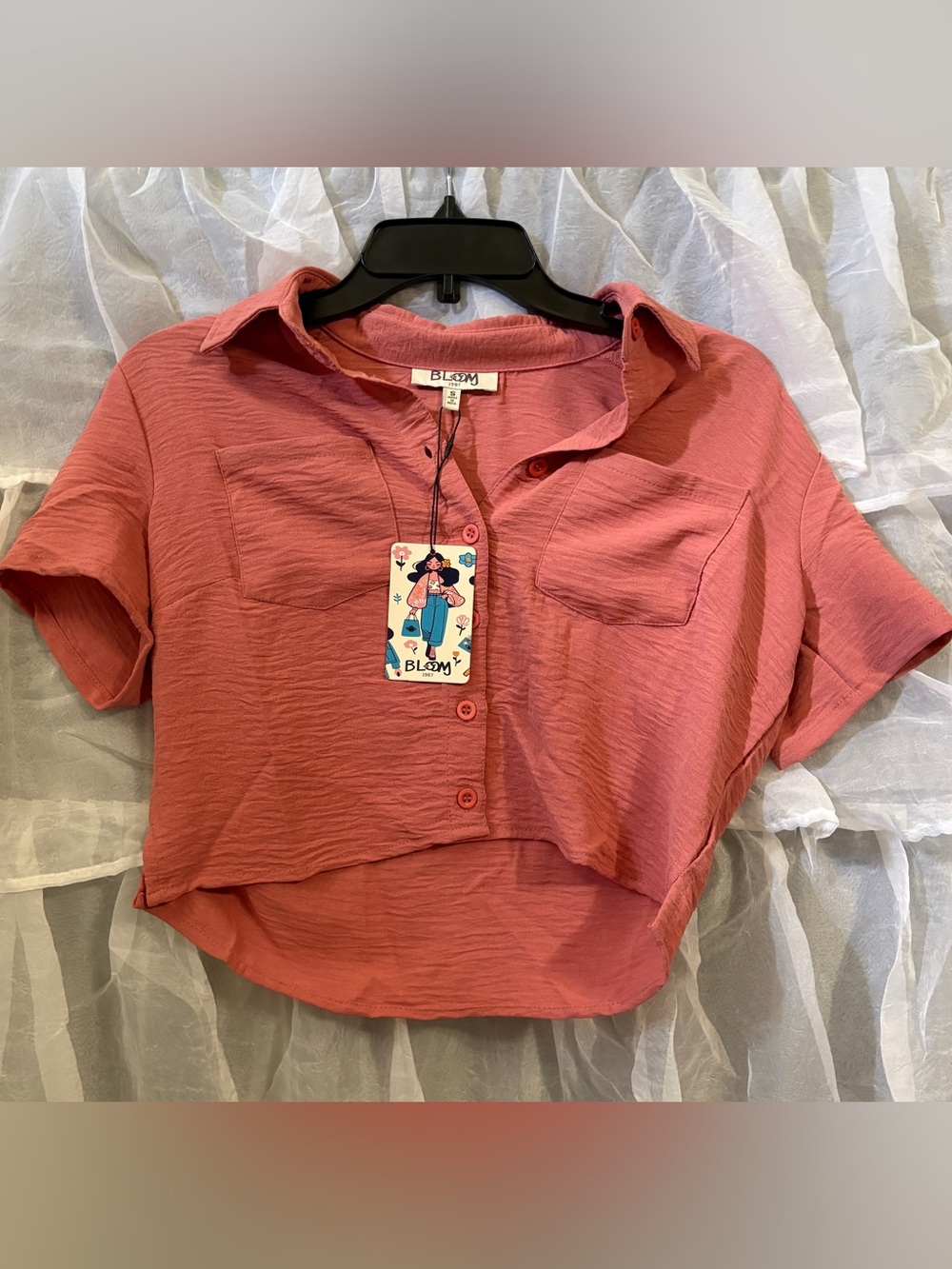 Bloom Dusty Rose Cropped Button-Up Top